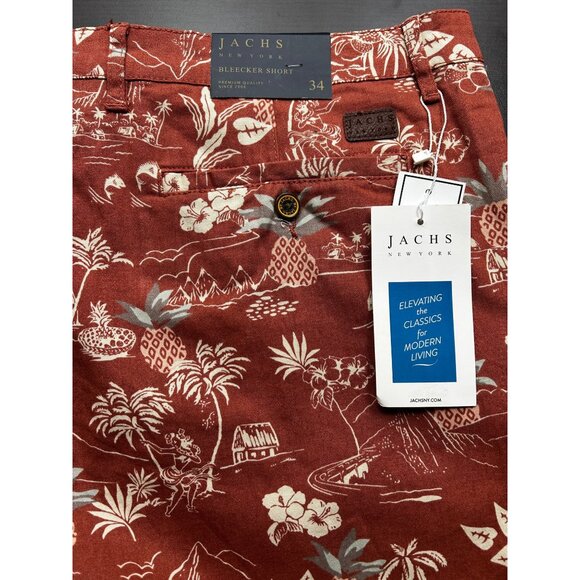 🩳 JACHS Men's Preppy NYC Red Island Print Resortwear Stretch Twill Shorts 38" - Picture 9 of 14
